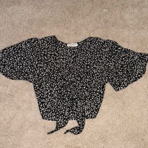 black and white wrap/ tie shirt